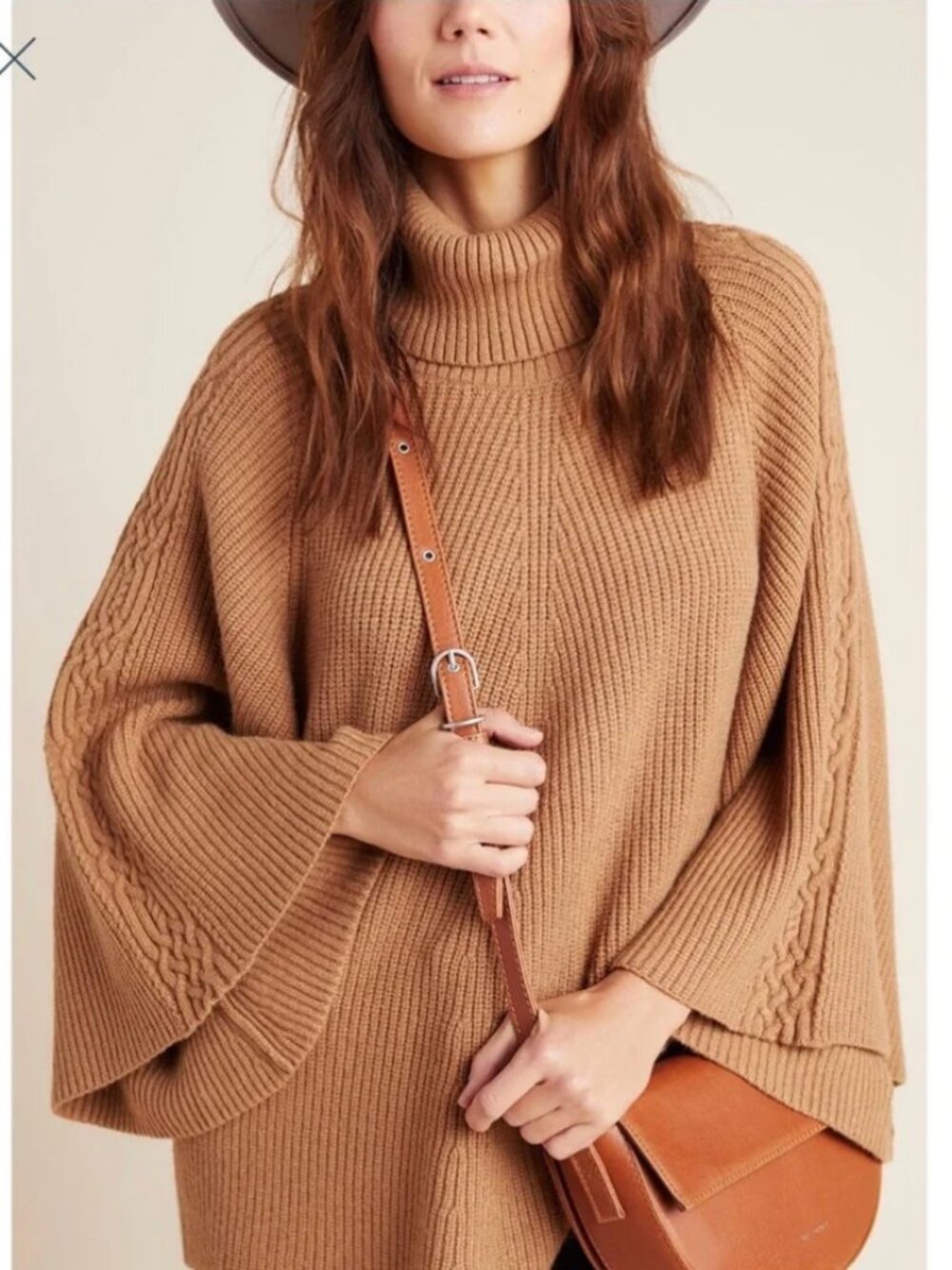 Anthropologie Chunky Viscose Blend Camel Ribbed Turtleneck Sweater XS/S
